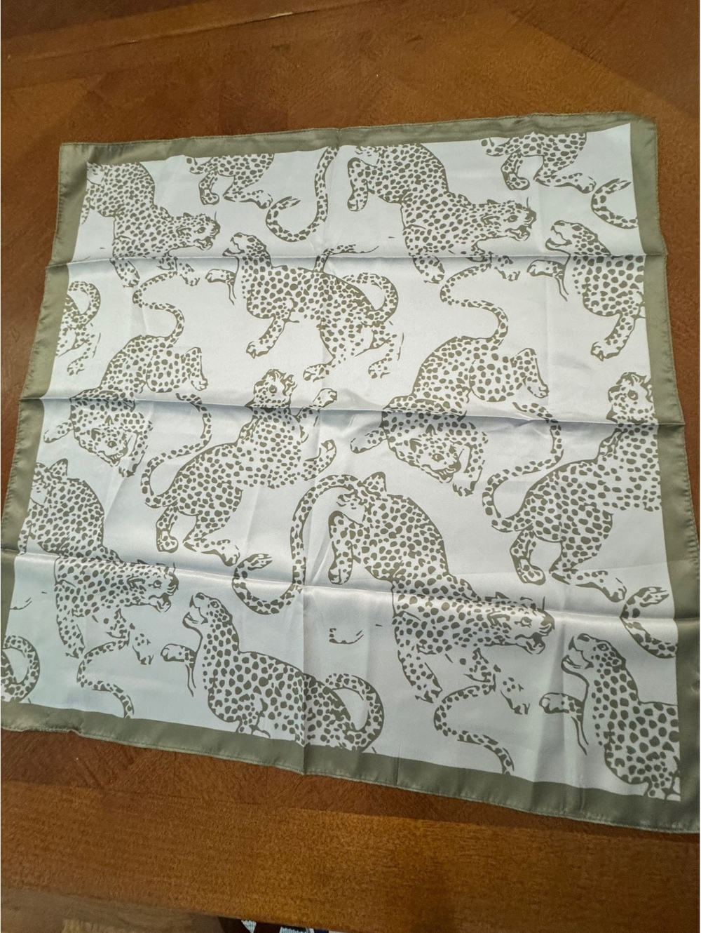 Silky Leopard Print Square Scarf with Olive Green Border 272
